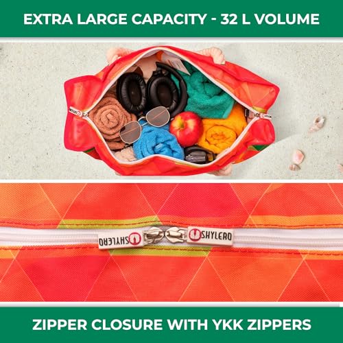 Beach Bag and Pool Bag Has Cooler Pocket, 7 Pockets Total, Zip Top. Family Size Waterproof Beach Tote