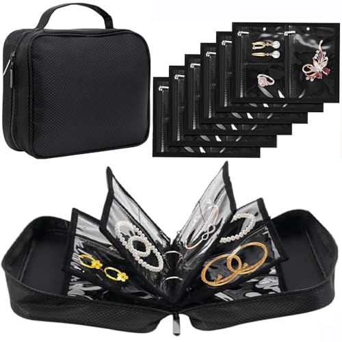 GSXRB Waterproof Anti-Tarnish Jewelry Organizer for Travel - Large Capacity Foldable Jewelry Box with 36 Compartments, Por...