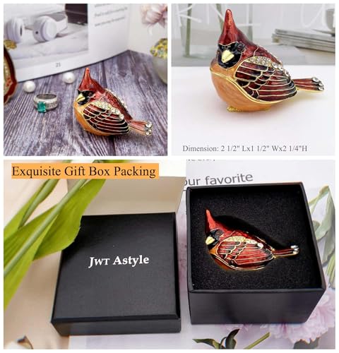 JWT Astyle Elegant Cardinal Bird Jewelry Trinket Boxes Hinged .Keepsake Ring Box Necklace Earrings Organizer.Cardinals Gif...