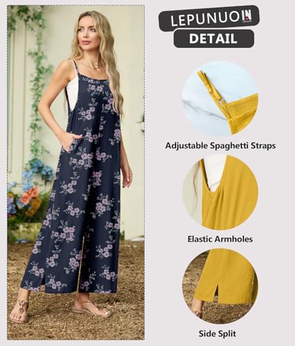 Lepunuo Womens Casual Loose Jumpsuits Summer Boho Wide Leg Rompers Sleeveless Overalls with Pockets