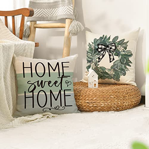 AVOIN colorlife Fall Sweet Home Eucalyptus Lamb Ear Wreath Throw Pillow Covers, 18 x 18 Inch Bless Our Home Buffalo Plaid ...