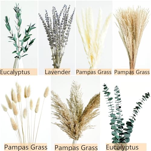 Green Pampas Grass Boho Bouquet – Exquisite Lavender and Eucalyptus Dried Flower Arrangements for Western Boho Decor – Rus...