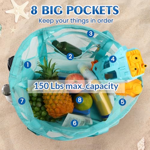 Ymomode Beach Bag - Mesh Beach Bag Large 8 Pockets, Beach Tote Bag Beach Essentials for Vacation Must Haves