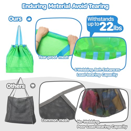 BrainyBees Extra Large Mesh Beach Toy Bag With Drawstring - Lightweight Tote for Sand Toys, Children's Storage Bag for Tra...
