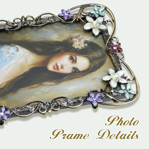 Essovee Vintage Photo Frame 4x6, Metal photo frame with European Floral Ornate Enamel Flower & Bronze Metal Design with HD...