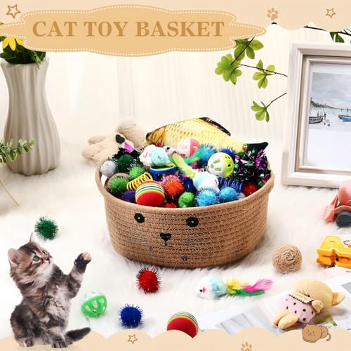 Zopeal 58 Pcs Mother’s Day Cat Storage Basket Gift Toys Set, Colorful Flashing Balls Pet Bell Crinkle Balls Spring Toys At...