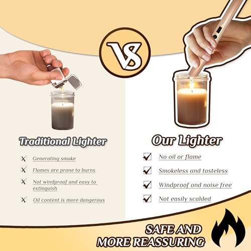 2 PCS Candle Lighter,Windproof Flameless Electric Lighter with LED Power Display ＆ Safety Switch, Upgraded Plasma USB Rech...