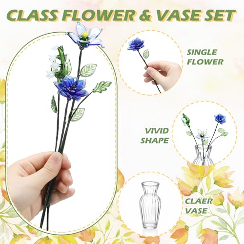 HunnmingRe 5 Pcs Glass Flowers with Vase, May Birth Month Flower Decor, Handmade Blown Glass Birthday Flower Bouquet, Birt...