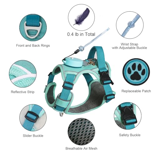 Dog Harness for Small Dogs up to 16lbs, 3-in-1 No Pull Lightweight Harness with 6.6ft Retractable,Wearable Leash Set,Front...