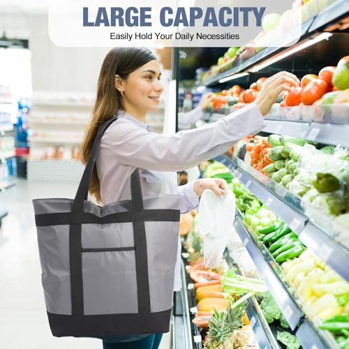 Pickmesh 6 Pcs Large Insulated Cooler Bag with Thermal Foam Insulation, Gray, Grocery, Travel, Beach, Pizza Delivery, Food...