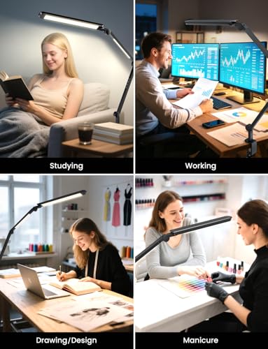 YULINKCO LED Desk Lamp with Clamp, Adjustable Dual Light & Remote Control, Puzzle Light for Table No Glare, 4 Color Modes ...