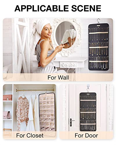 BAGSMART Hanging Jewelry Organizer Storage Roll with Hanger Metal Hooks Double-Sided Jewelry Holder for Earrings, Necklace...