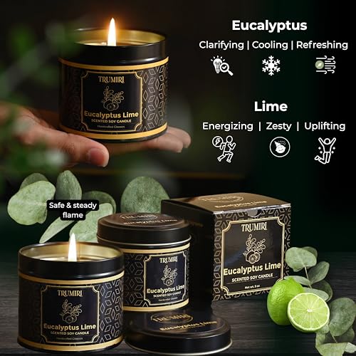 Eucalyptus Candle with Lime Strong Scented Soy Candel Natural Non Toxic Velas Aromáticas for Home Gift for Fall Christmas ...