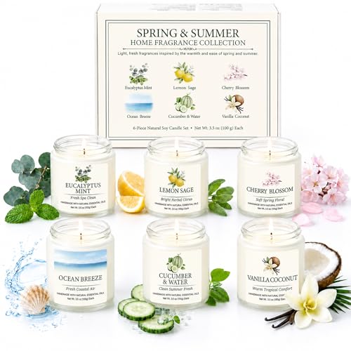Spring Summer Scented Candles Set, Soy Candles for Home, 6 Pack Candle Gift Set - Gifts for Women Mother's Day, Aromathera...