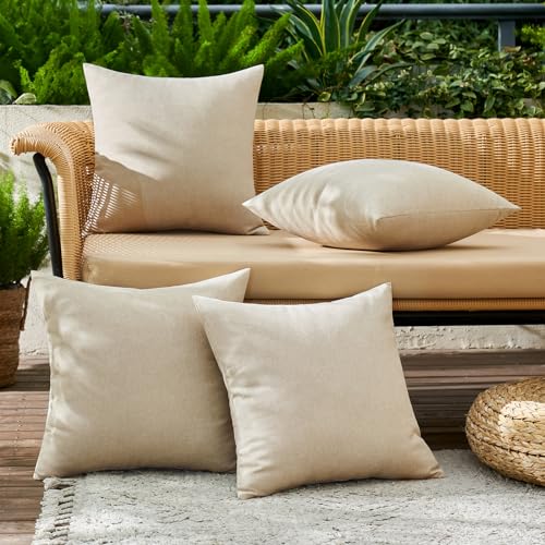 MIULEE Pack of 4 Decorative Outdoor Throw Pillow Covers Linen Waterproof Pillow Covers Farmhouse Cushion Cases for Patio G...