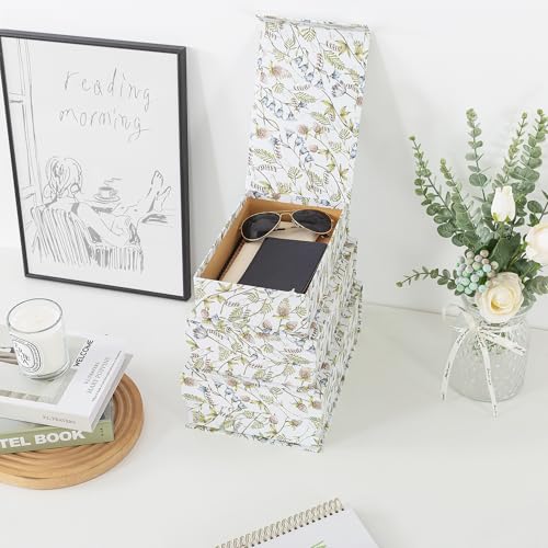 Soul & Lane Decorative Cardboard Storage Boxes, Set of 3 Floral Pattern Keepsake Boxes with Magnetic Closure, Nesting Memo...