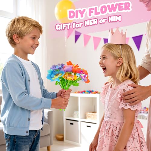 beefunni Flower Making Kit for Kids, DIY Flower Bouquet Kit, Arts and Crafts for Kids Ages 4-8, Colorful Flower Maker Toys...
