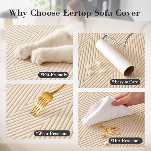 Eertop Couch Cushion Covers for Sectional Sofa, Wear Resistant Stretch Sofa Slipcovers for Sofa Universal Cushion Protecto...