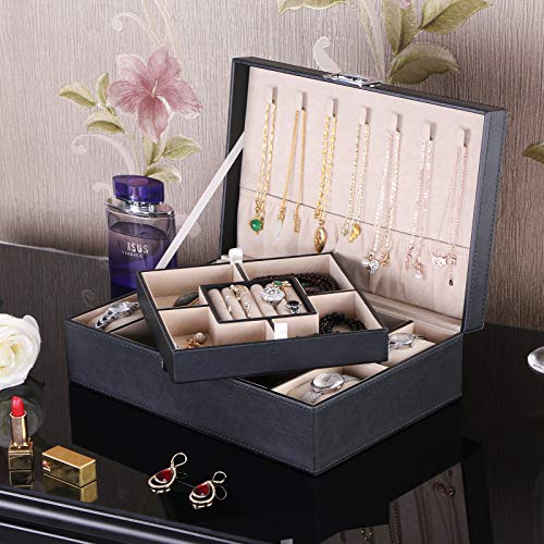 BEWISHOME Mens Jewelry Box, Jewelry Organizer with 4 Watch Case Removable Tray, Jewelry Storage Case for Necklace, Earring...