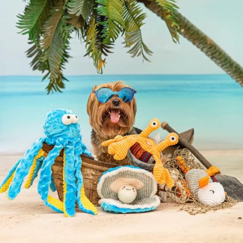 Nocciola 4 Packs Crinkle Squeaky Dog Toys for Aggressive Chewers, Tough Durable Stuffed Plush Rope Tug Puppy Chew Toy for ...