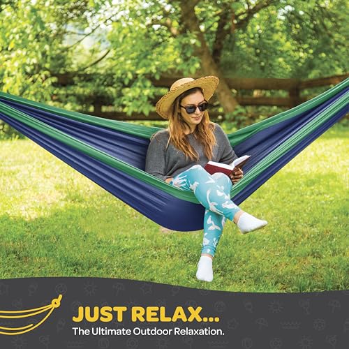 Durable Hammock 400 lb Capacity, Nylon Camping Hammock Chair - Double or Single Sizes w/Tree Straps and Attached Carry Bag...