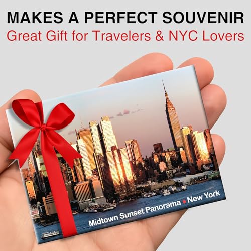 Midtown Manhattan Sunset NYC Magnet – Famous Skyscrapers Skyline Souvenir – 3.5x2.5” Metal Fridge Magnet – High-Resolution...