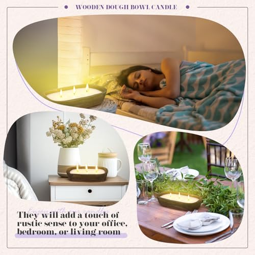 Threlaco 2 Pack Wood Dough Bowl Candle Jar Candle Decorative with Wick Scented Candles Soy Gifts for Men Women Farmhouse T...