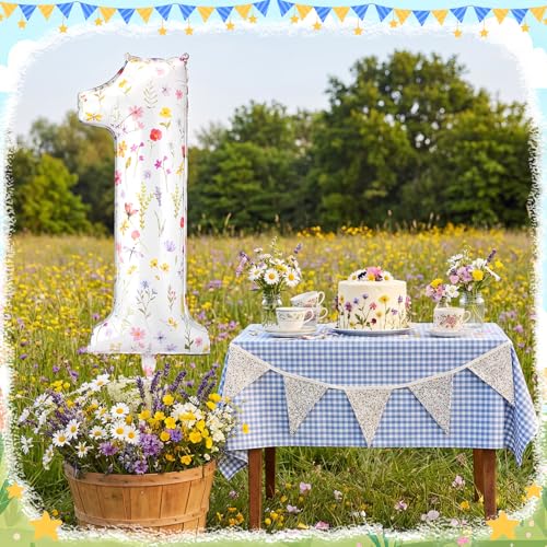 Jenaai Wildflower Number 1 Balloon Birthday Decorations, 1st Flower Balloons for 1st Floral Birthday Party Supplies Spring...