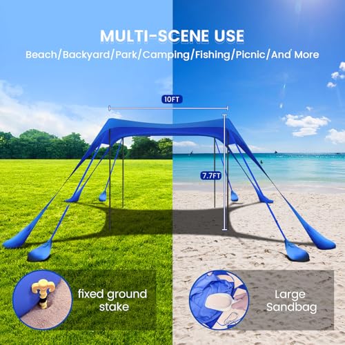 besuhot Beach Tent Sun Shelter 10x10FT Beach Shade Canopy with 8 Sandbags, UPF 50+ Protection Beach Shade Canopy, Outdoor ...