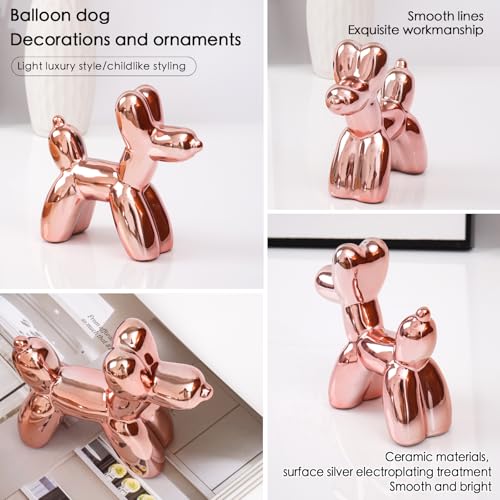 Notakia Cute Ceramics Pink Balloon Dog Statue Crafts Living Room Desktop Decorations,Handmade Modern Small Ceramic Animal ...