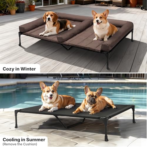 Veehoo Elevated Dog Bed for Two Dogs, Cooling Raised Dog Bed with Removable Waterproof Bolster Mat, 49" x 33" Double Dog B...