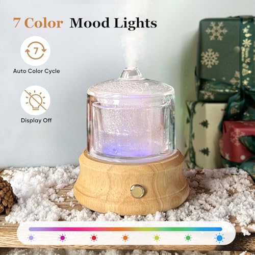 Lecdura 80ML Glass Essential Oil Diffuser with Glass Reservoir & Wood Base, Small Ultrasonic Aroma Diffusers with Auto-Off...