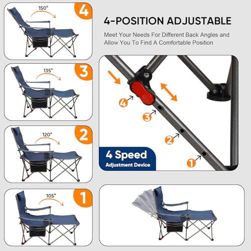 Colorsoul Reclining Camping Chair w/Foot Rest, Adjustable 90°- 135° Lounge Beach Chair for Adults, Heavy Duty Outdoor Fold...