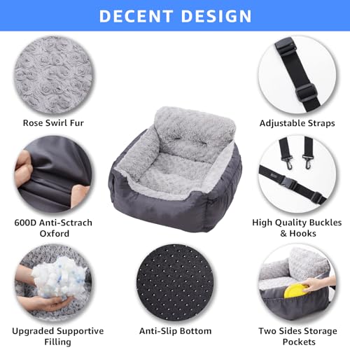 Oiilores Dog Car Seat for Small Dogs, Washable Pet Booster Car Seats with Clip-On Safty Leash, Comfy Deluxe Plush Carseat ...