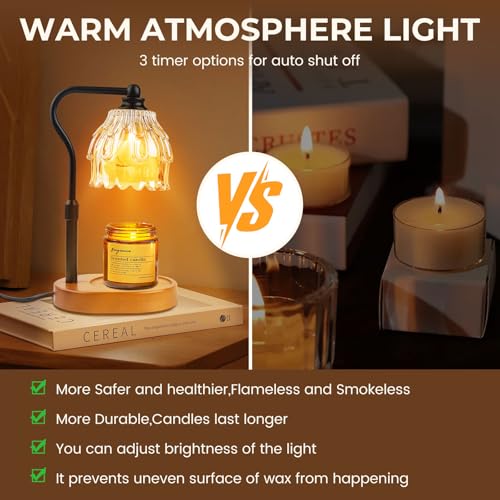 Candle Warmer Lamp with Timer and Wireless Remote Control, Dimmable Candle Warmer for Jar Candles, Height Adjustable Wax M...