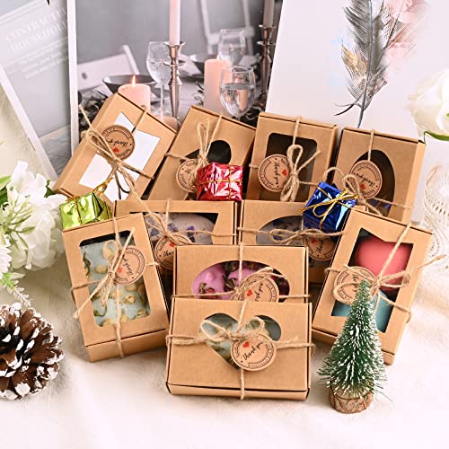 Moukiween 32 PCS Brown Soap Boxes for Homemade Soap, 3.54 X 2.36 X 1.18 Inch Soap Packaging Gift boxes with Window, Small ...
