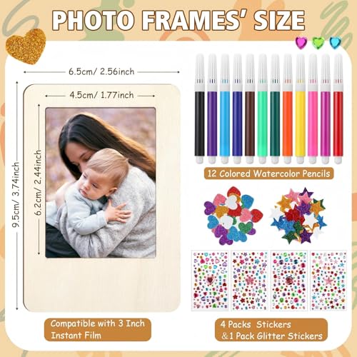 Yalikop 12 Pack Mini Wooden Picture Frames for Crafts Unfinished Magnetic Picture Photo Frame Kit with 12 Watercolor Penci...