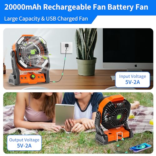Camping Fan with LED Lantern, Portable Fan Rechargeable Battery Powered Fan for Outdoor Camping Fans, 270°Head Rotation Be...