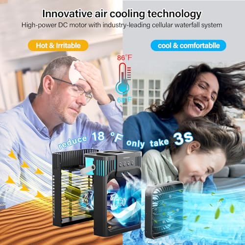 Portable Air Conditioner Cooling Fan with Remote, Quiet with 3 Speeds, 1200ml Personal Air Cooler Fan with 3 Mist, 7 Night...