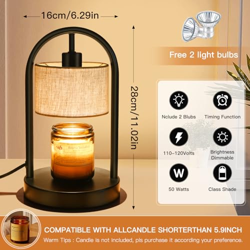 Omnikerlight Candle Warmer Lamp with Timer, Dimmable Candle Lamp Warmer for Jar Candles, Wax Warmer with 2 Bulbs, Birthday...