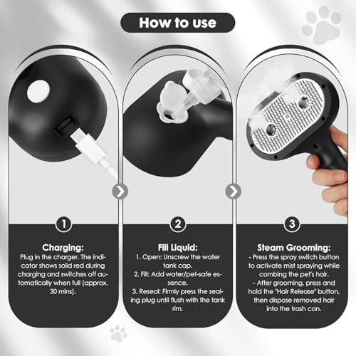 Cat Steam Brush for Grooming and Shedding for Long and Short Hair Pets Deshedding and Hair Removal tool for Dogs & Cats Se...