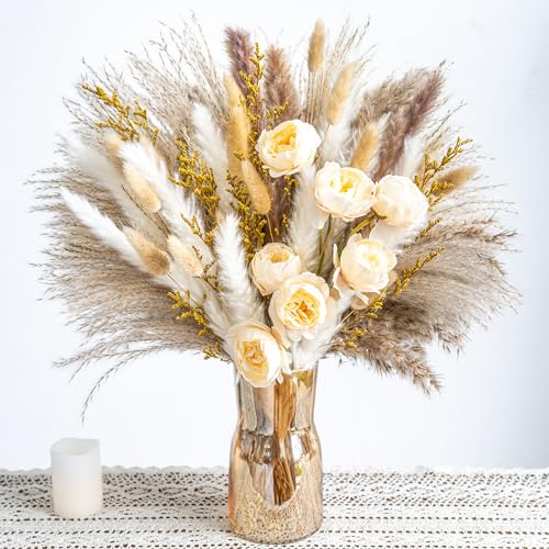 Boho Decor Bouquet - Artificial Flowers and Pampas Grass Decor kit,Mix Dried Flower Arrangement Bunny Tail Home Table Rust...