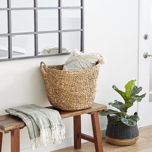 Deco 79 Seagrass Handmade Decorative and Functional Storage Basket Large Woven Basket Organizer with Ring Handles, Basket ...