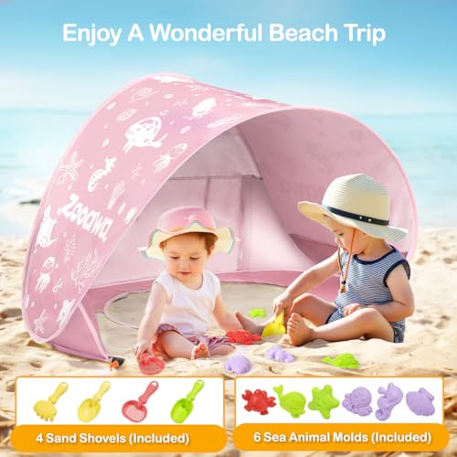 Zooawa Baby Beach Tent, Pop Up Beach Tent Sun Shade for Beach, Portable Shade Pool UV Protection Sun Shelter for Infant wi...