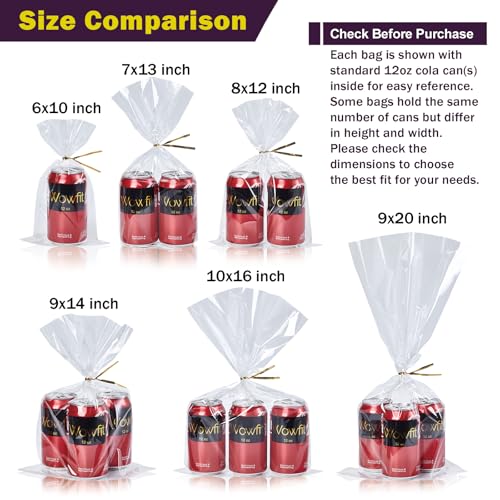 Wowfit 50 CT 8x12 Inch Clear Flat Cellophane Treat Bags with 6” Gold Twist Ties, Cello Packaging for Mugs, Dessert, Muffin...