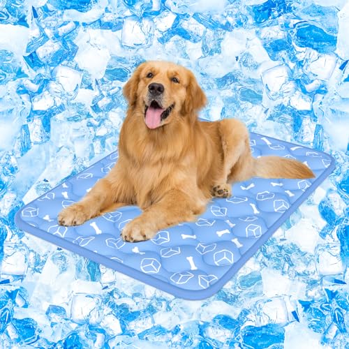 Rywell Dog Cooling Mat 2.0, Ocean Blue,44" x 32" Thick & Durable Cooling Mat for Extra Large Dogs, Long-Lasting Cool with ...