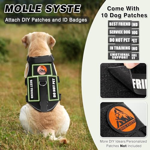 MOOGROU Tactical Service Dog Vest and Leash Set,Heavy Duty Harness with Metal Buckles for Large Dogs,Adjustable No Pull Pe...