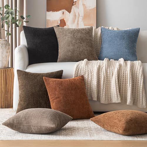 Woaboy Set of 2 Textured Throw Pillow Covers Decorative Soft Accent Square Chenille Pillowcases Neutral Farmhouse Cushions...