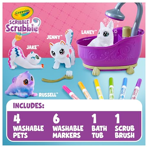 Crayola Scribble Scrubbies Glam Pack (4 Pets), Washable Pet Care Toy & Coloring Animal Craft Kit, Gift for Kids, Playset f...