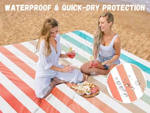 AlphaBeing Beach Blanket Waterproof Sandproof, Extra Large Beach Mat for 1–8 Adults, Oversized Picnic Blanket with 4 Stake...